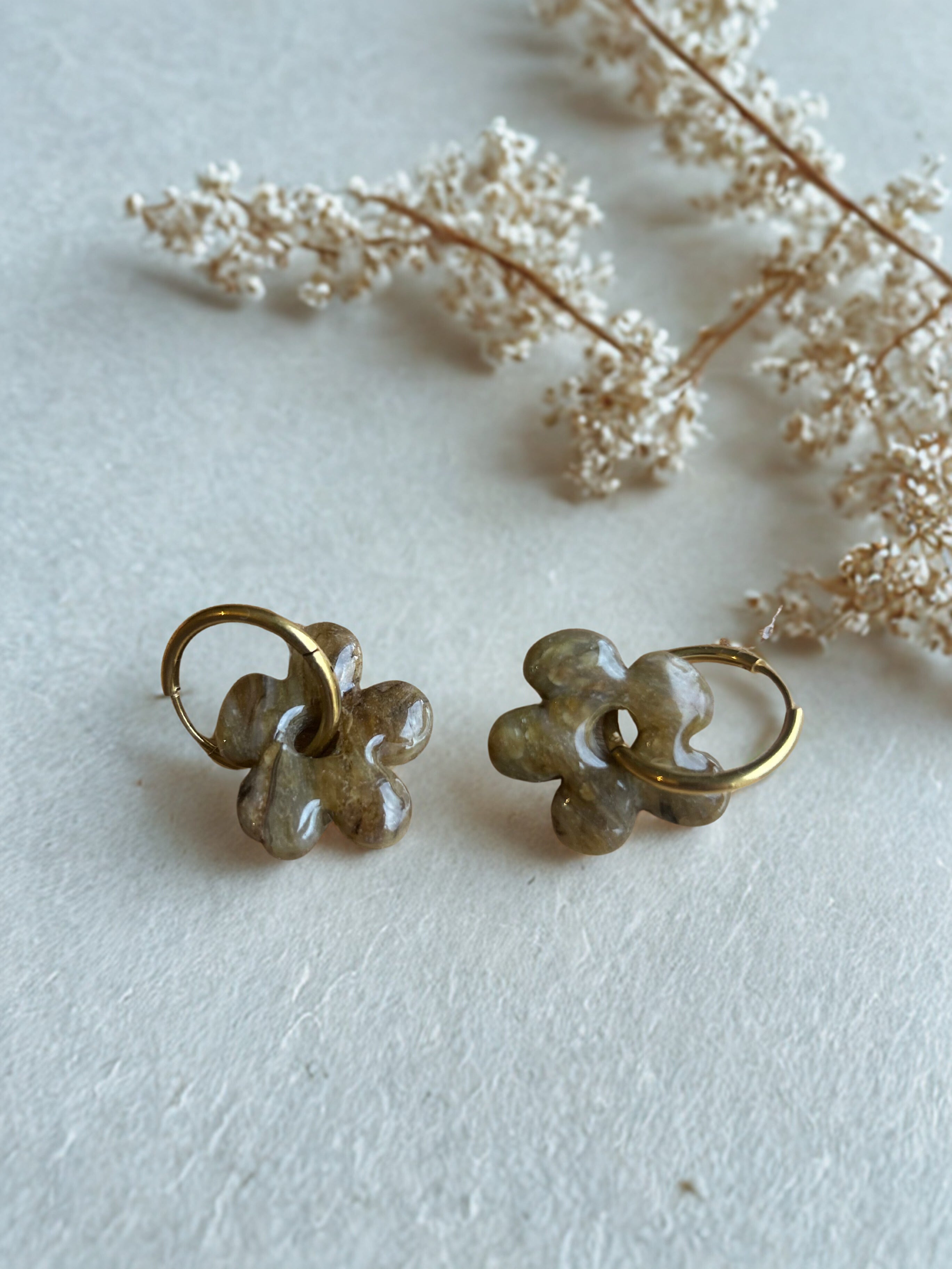 Pampilles Pétale - Vertes olives grisées