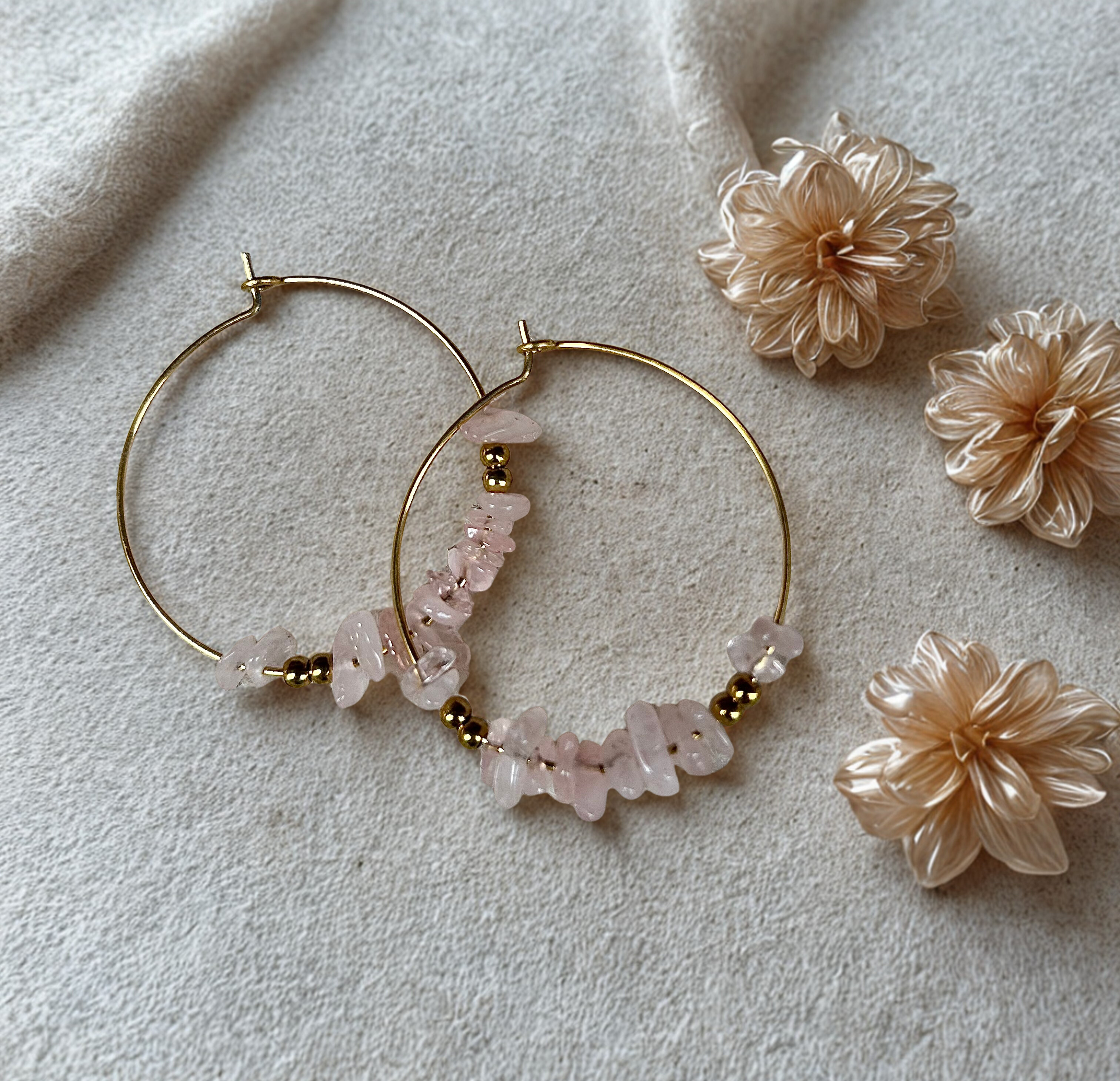 Créoles pierres naturelles - Quartz Rose