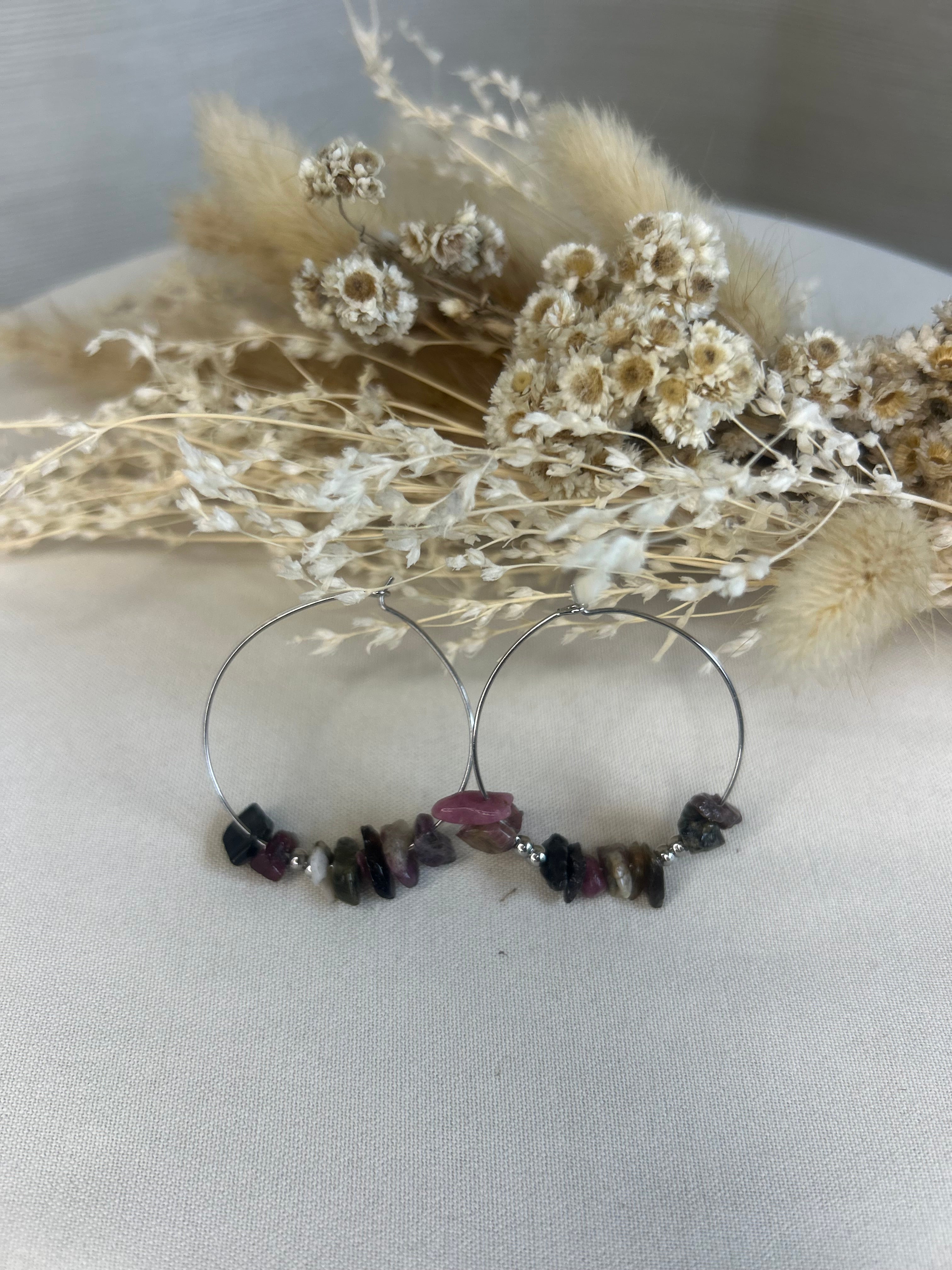 Créoles Pierres naturelles -  Tourmaline