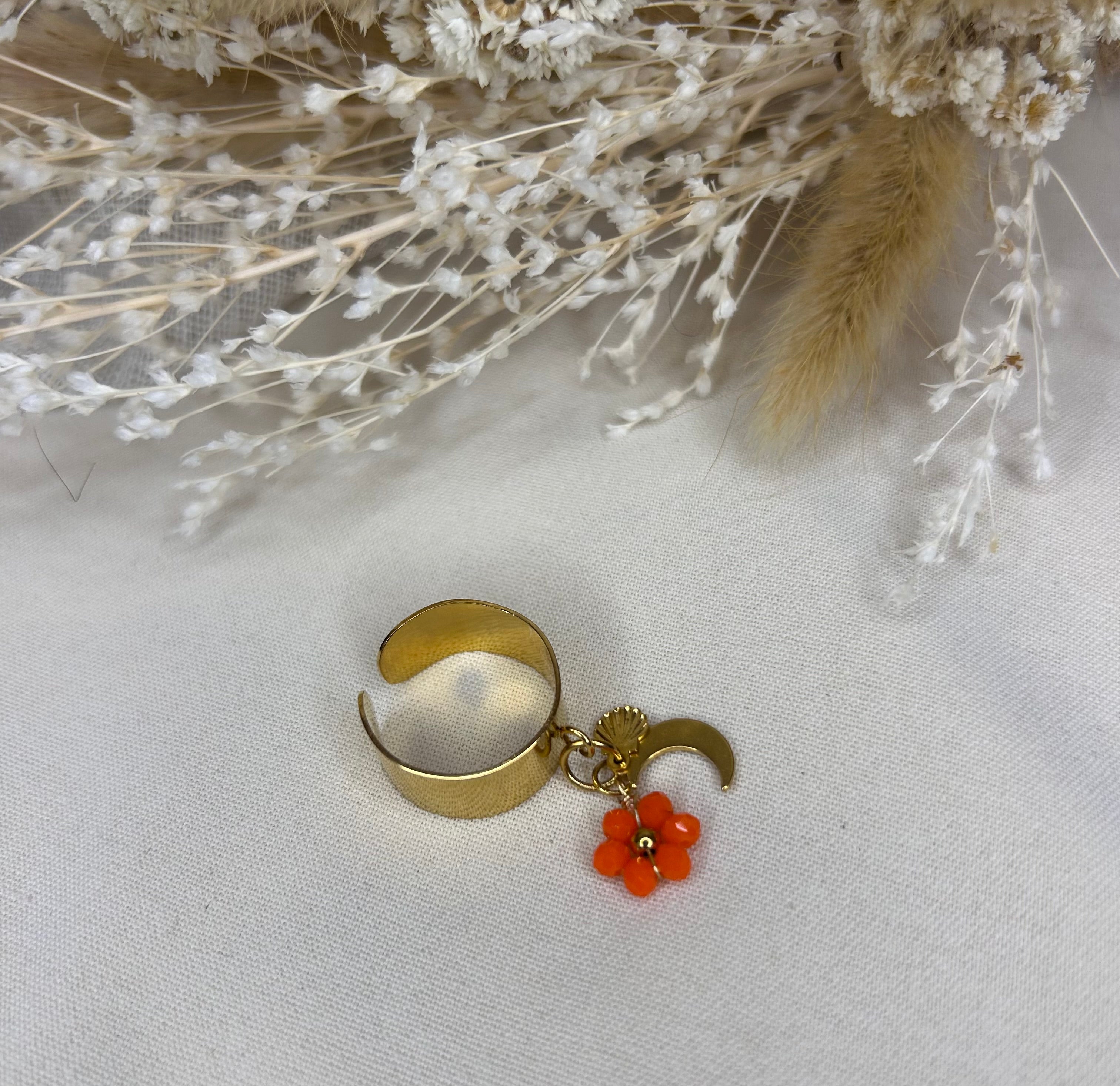 Bague Ona - Fleur rouge orangé